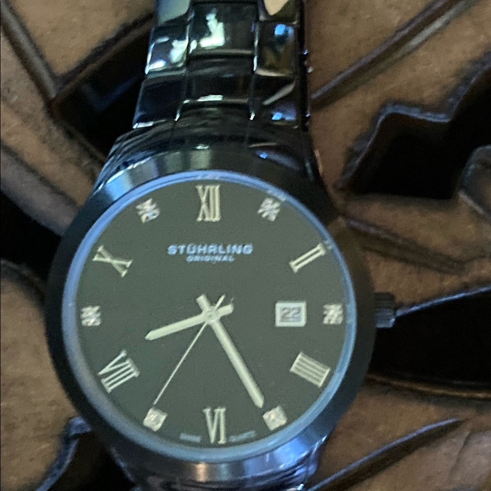 Stuhrling Black watch with diamonds